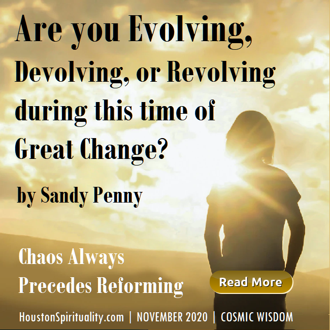 Are you evolving, devolving, or revolving during this time of great change? by Sandy Penny Nov. 2020