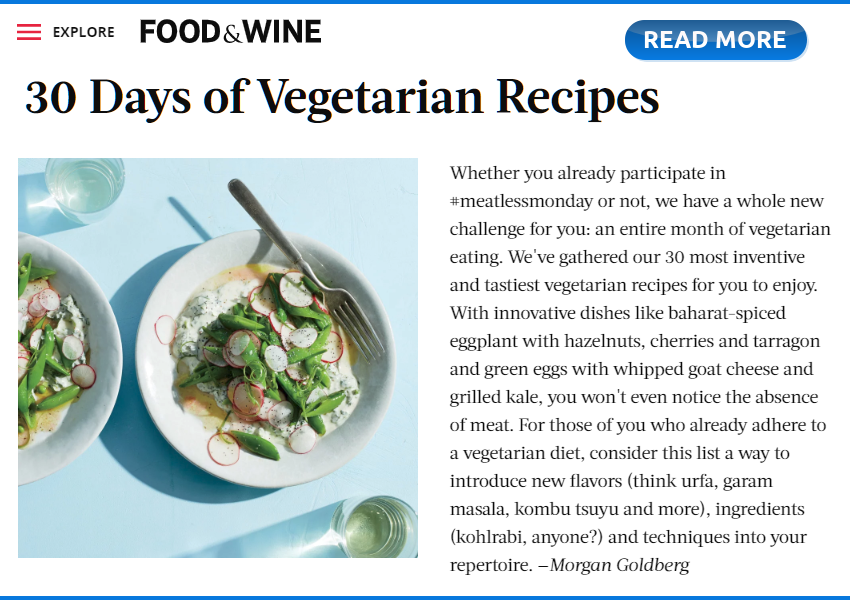 30 days of vegetarian recipes by Food & Wine