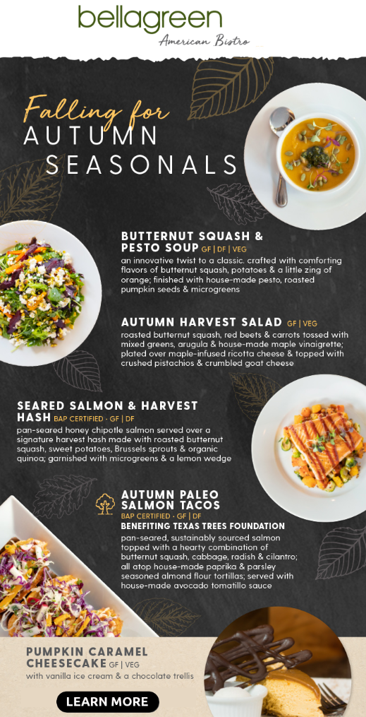 BellaGreen restaurants HSM October seasonals