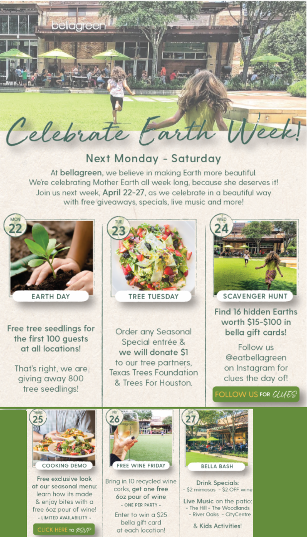 celebrate earth week at Bella Green